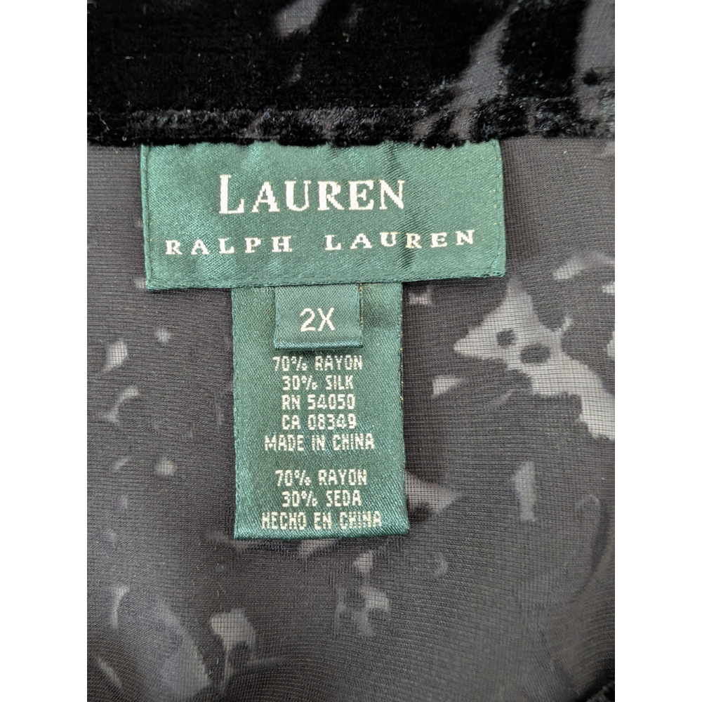 Lauren Ralph Lauren Velvet Burnout Top Sz 2X Whimsigoth Black Fairy Grunge Sheer - Picture 5 of 9